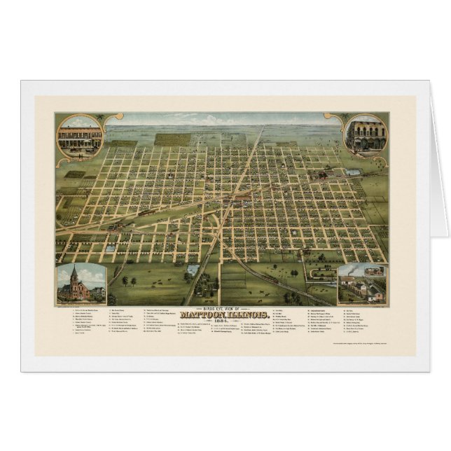 Mattoon, mapa panorámico de IL - 1884 (Anverso (Horizontal))