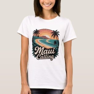 Maui Calling - Camiseta Retro Hawaiian Sunset Beac