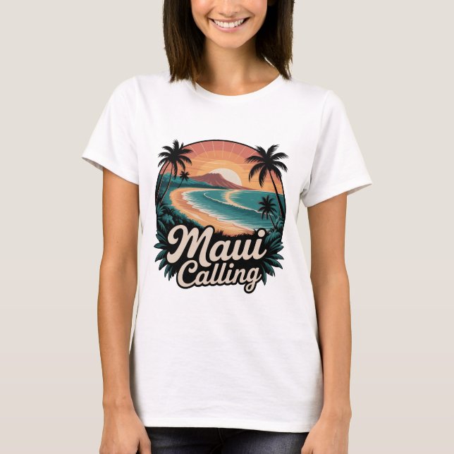 Maui Calling - Camiseta Retro Hawaiian Sunset Beac (Anverso)