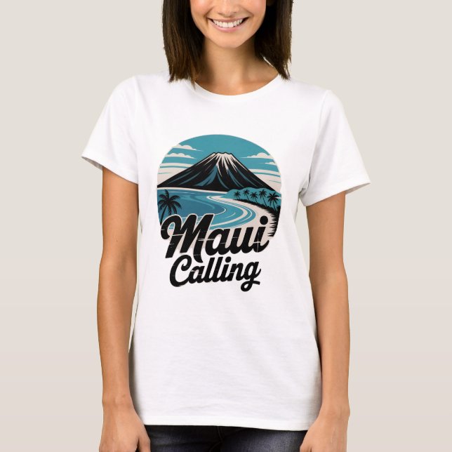 Maui Calling - Camiseta Retro Hawaiian Sunset Beac (Anverso)