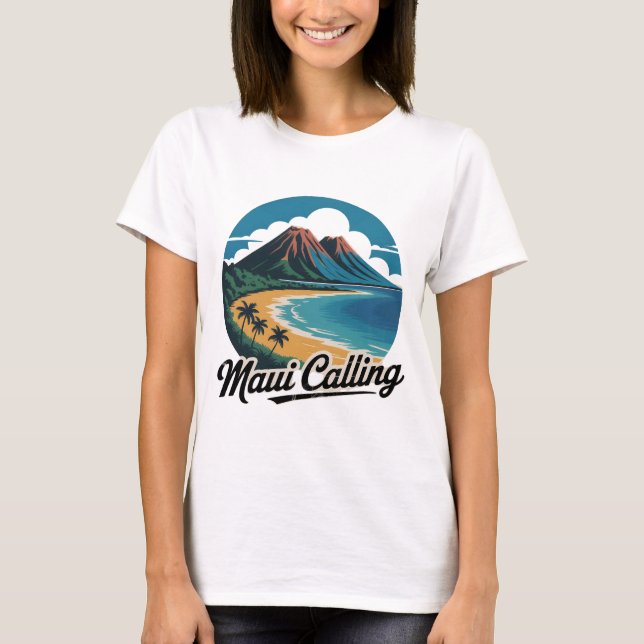 Maui Calling - Camiseta Retro Hawaiian Sunset Beac (Anverso)