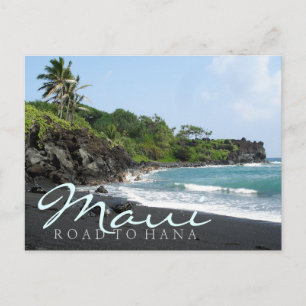 Maui Camino a Hana playa de arena negra postal de