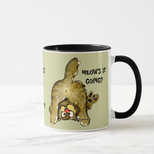 ¿Maullidos él que va? Taza del gato del dibujo (Derecha)