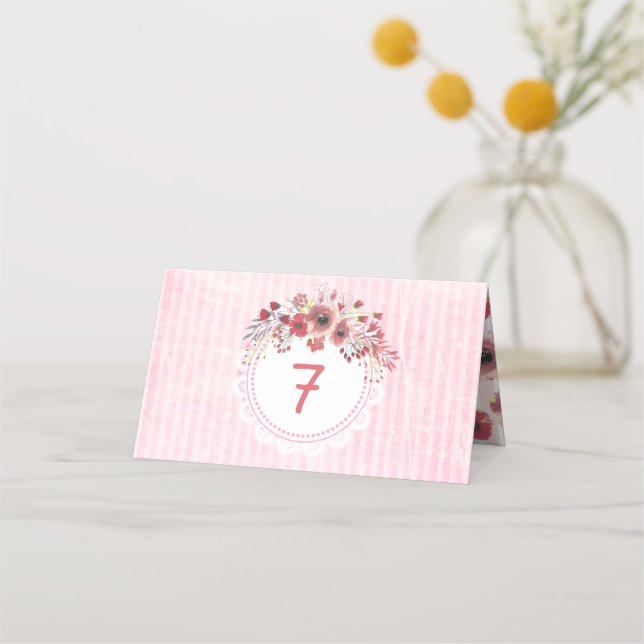 Mauve Coral Boda Floral Número de tarjetas (Anverso)