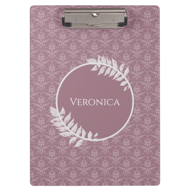 Mauve Elegant Damask Personalizado Portapapeles (Anverso)