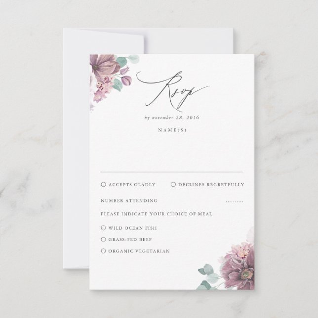 Mauve Floral Wedding RSVP (Anverso)