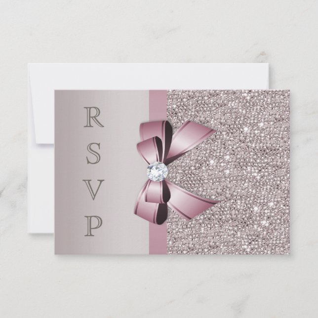 Mauve Gray Sequins Diamonds Bow RSVP (Anverso)