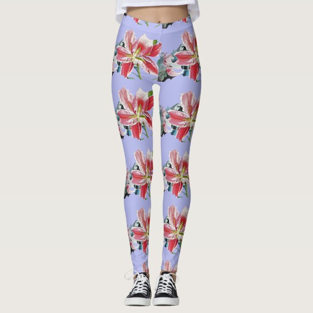 Mauve Lilac Lily floral arte acuarela Leggings (Anverso)