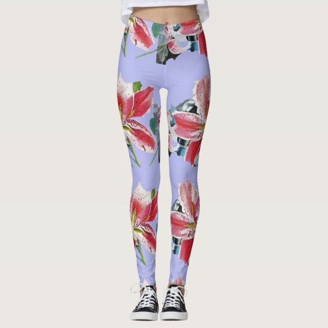 Mauve Lilac Lily floral arte acuarela Leggings (Anverso)