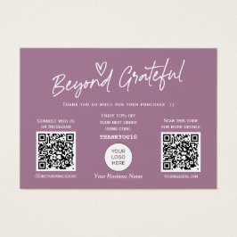 Mauve Modern Script QR code thank you card