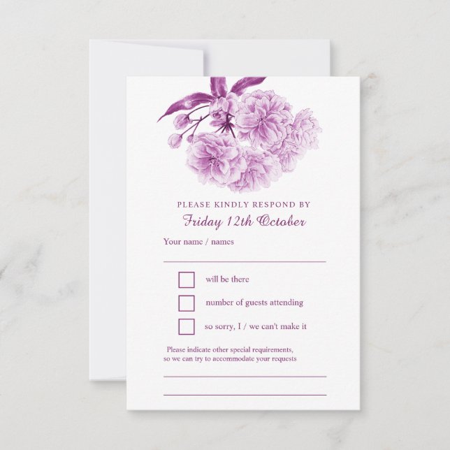 Mauve morado primavera floral acuarela boda RSVP (Anverso)