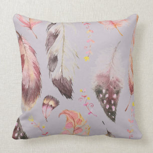 Mauve multicolor boho pluma de impresión almohada