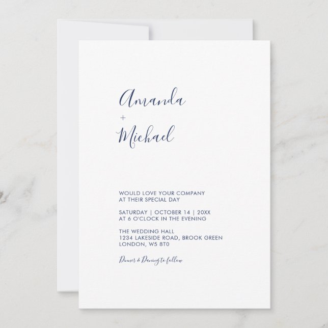 Mauve & Navy | Invitación Mínima Simple de Boda (Anverso)