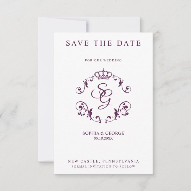 Mauve Ornamental Border with Crown & Initials (Anverso)