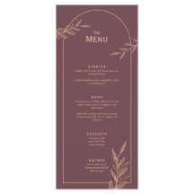 Mauve Pink Gold Leaf Boda Event Menu Tarjeta plana