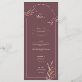 Mauve Pink Gold Leaf Boda Event Menu Tarjeta plana