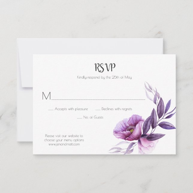 Mauve Purple Lavender Violet Floral RSVP (Anverso)