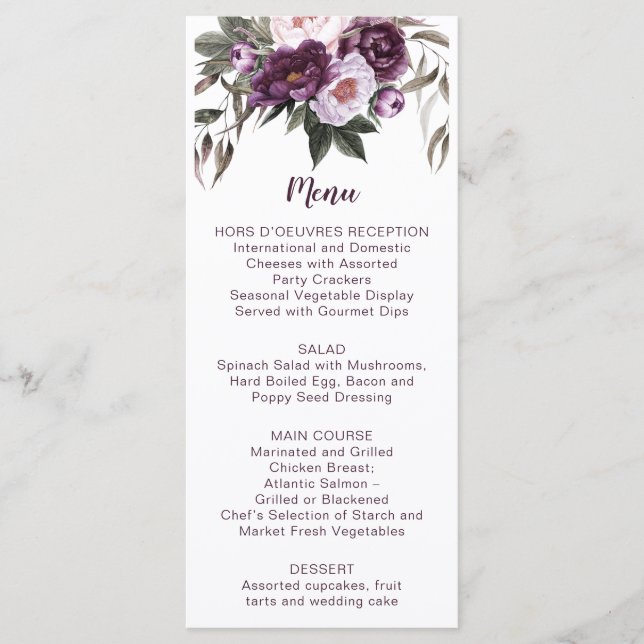 Mauve Purple Lavender Violeta Menú Floral | (Anverso)