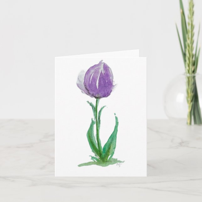 Mauve púrpura y tulipán verde - tarjeta plegada en (Anverso)