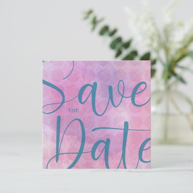 Mauve y Blue Save the Date Card & Envelope (Anverso de pie)