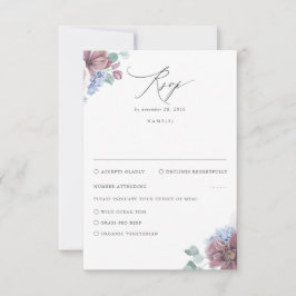 Mauve y Dusty Blue Floral Wedding RSVP