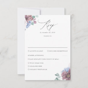 Mauve y Dusty Blue Floral Wedding RSVP