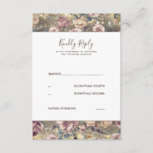 Mauve y Gold Floral Rustic Wedding RSVP