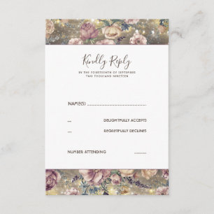 Mauve y Gold Floral Rustic Wedding RSVP