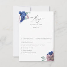 Mauve y la Marina Blue Floral Wedding RSVP
