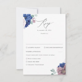 Mauve y la Marina Blue Floral Wedding RSVP