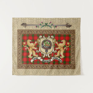 Maxwell Clan Badge & Tartán con tapiz de leones