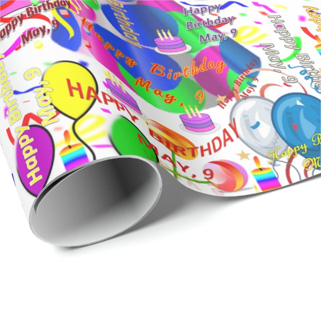 Mayo, 9 Papel de ajuste de regalo de cumpleaños (Esquina del rollo)