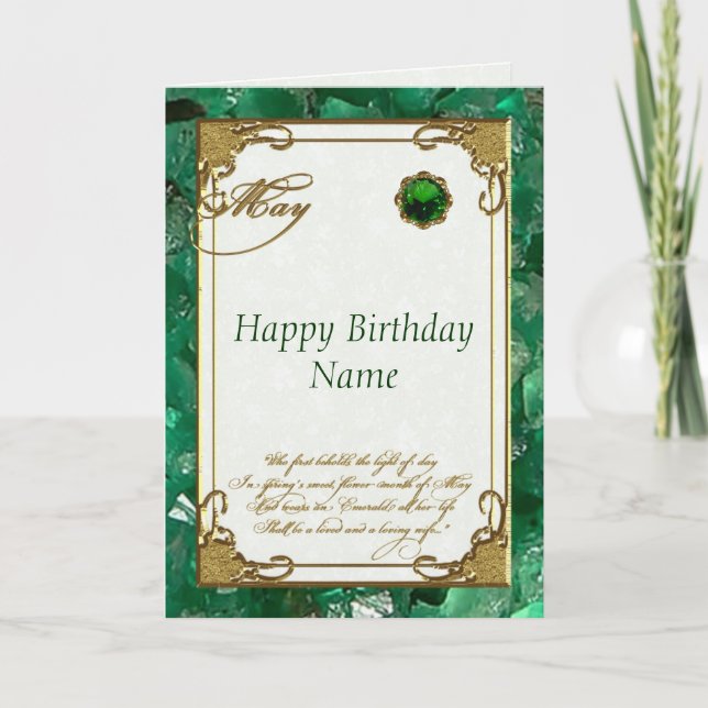 Mayo tarjeta de cumpleaños Emerald Birthstone (Anverso)