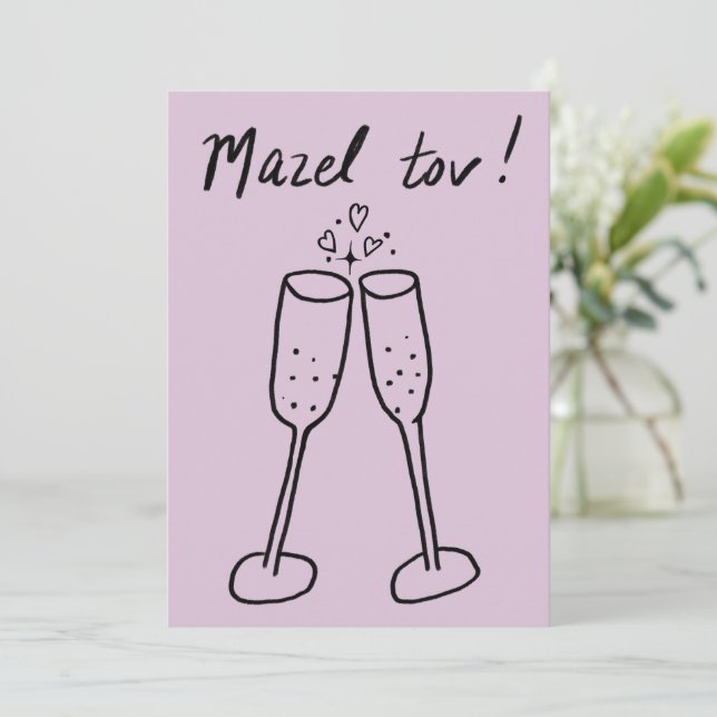 Mazel Tov Boda Champagne Cheetch Doodle (Anverso de pie)