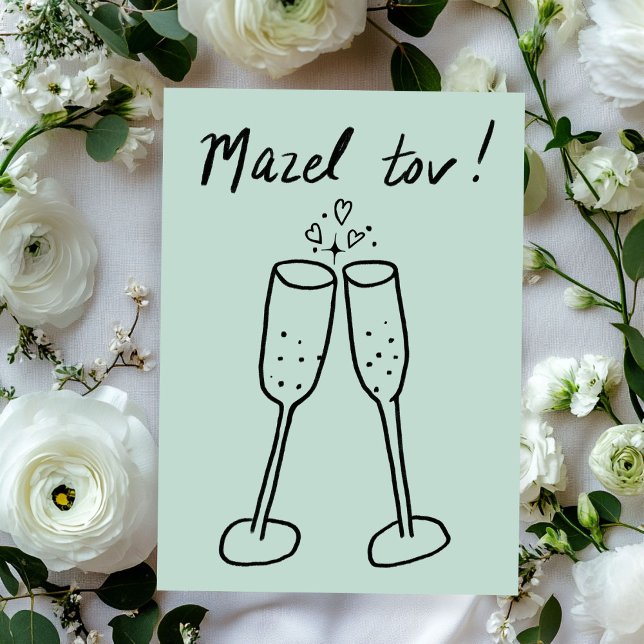 Mazel Tov Boda Champagne Cheetch Doodle (Mazel Tov Wedding Champagne Cheers Sketch Doodle Card
)