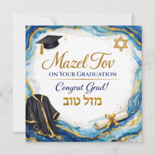 Mazel Tov en tu tarjeta de graduación Ágata Azul