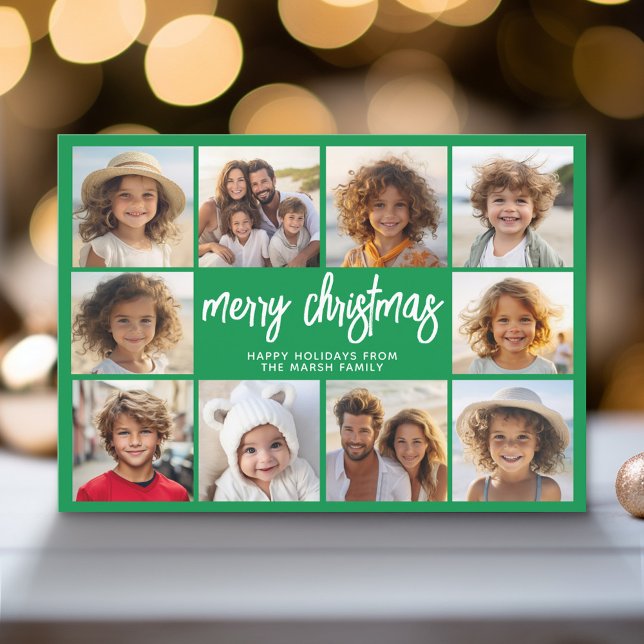 MCM verde - 10 Collage de fotos - Feliz Navidad (Modern Holiday Greeting Card with a Family Photo)