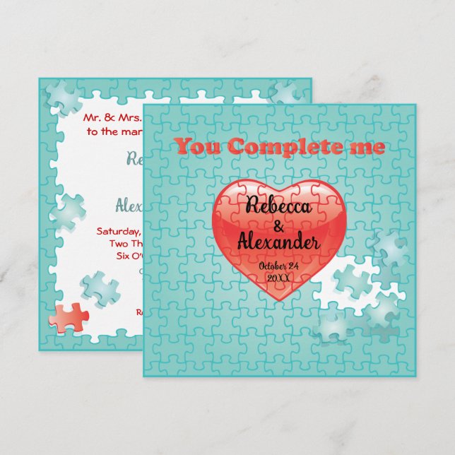 Me completas invitaciones de bodas de rompecabezas (Anverso / Reverso)