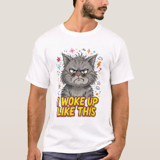 Me desperté así Camiseta divertida de gato gruñón 