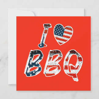 Me encanta BBQ, tarjeta de invitación patriótica e