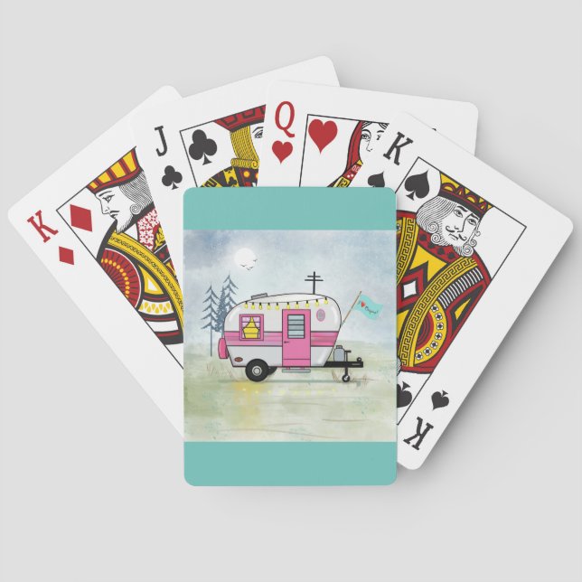 Me Encanta Camping Trailer Rosa Jugando Cartas (Reverso)