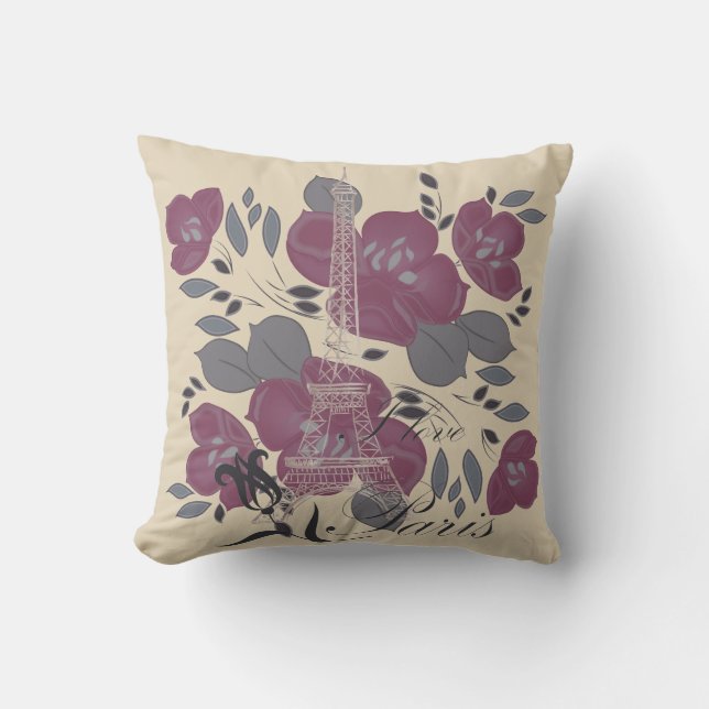 Me encanta el almohada floral reversible de París (Anverso)