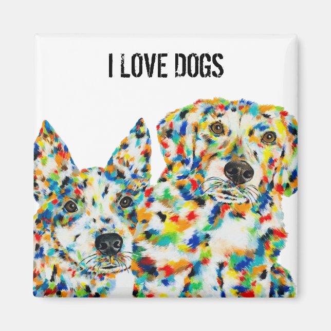 Me encanta el imán de arte de los perros (Frente)