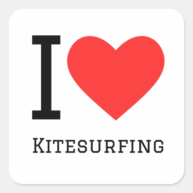 Me encanta el pegatina cuadrado de kitesurf (Anverso)