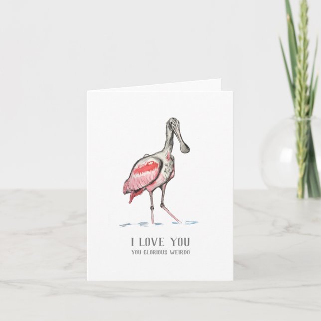 Me Encanta La Tarjeta De Nota Doblada De Spoonbill (Anverso)