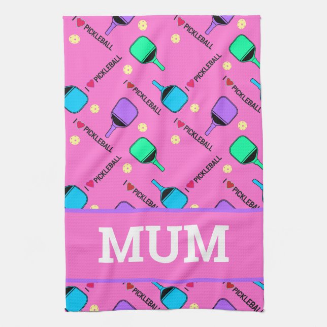 Me encanta la toalla rosa de cocina de Pickleball (Vertical)