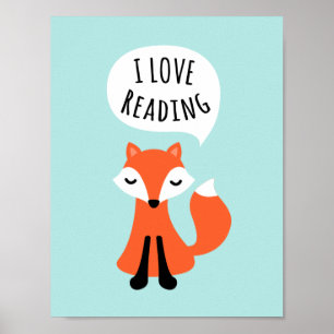 Me encanta leer arte de pared de vivero de zorro d