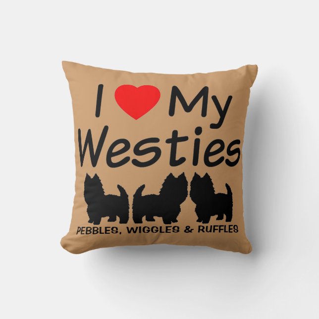 Me Encanta Mi Almohada De Tres Perros Westis (Anverso)
