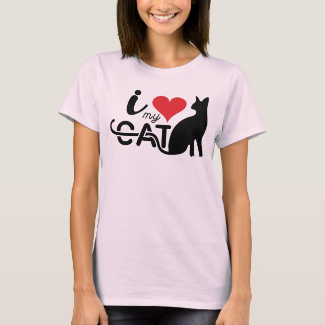 Me encanta mi camiseta de San Valentín de gato neg (Anverso)