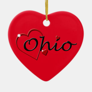 Me encanta Ohio Hearts Navidades Ornamento cerámic